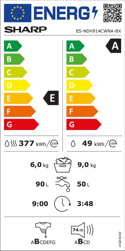 Wasdroogcombinatie-Sharp-ESNDH914CWNABX-